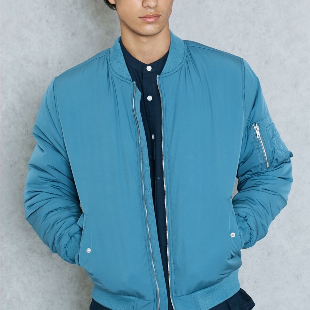Topman Bomber Jacket Light Blue Teal Puffer